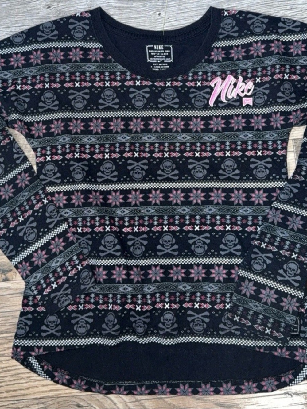Nike Black Crewneck Sweater with Pink & Gray Pattern